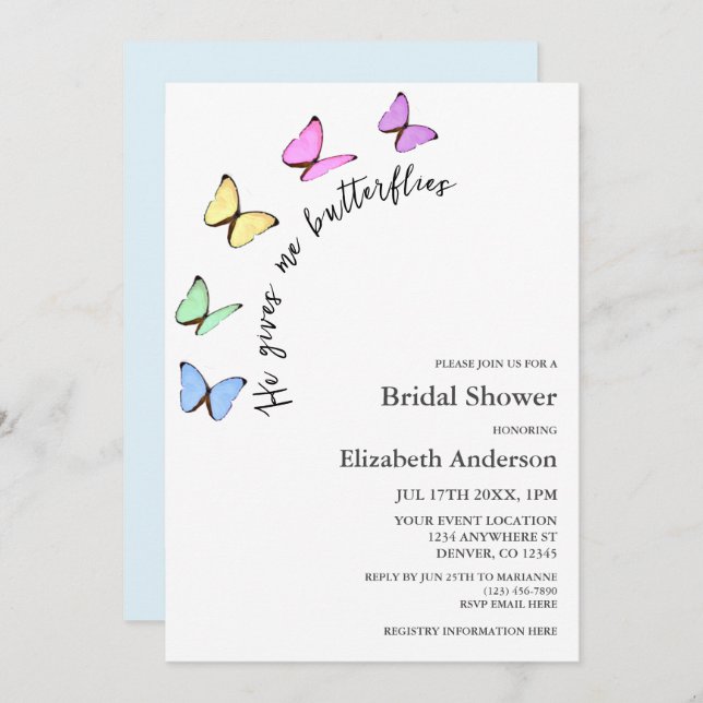 Convite Ele Me Dá Chá de panela De Borboletas (Frente/Verso)