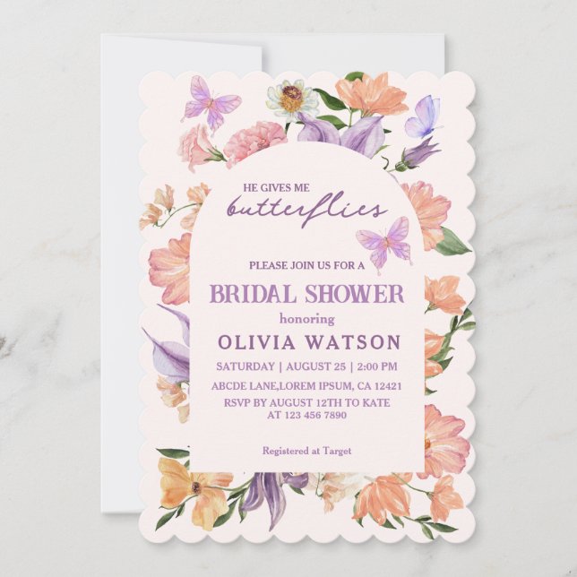 Convite Ele me dá Chá de panela de Borboletas (Frente)