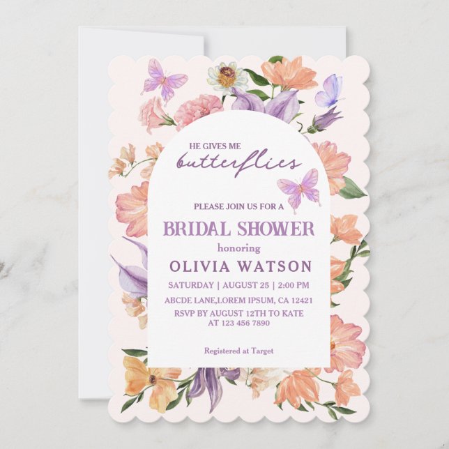 Convite Ele me dá Chá de panela de Borboletas (Frente)