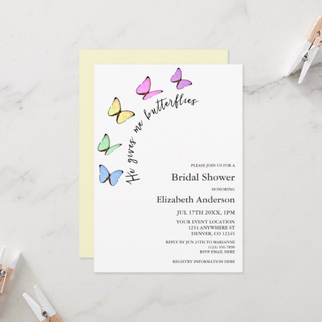 Convite Ele Me Dá Chá de panela De Borboletas (Frente/Verso In Situ)