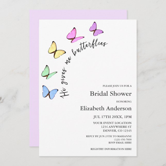 Convite Ele Me Dá Chá de panela De Borboletas (Frente/Verso)