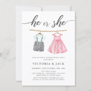 Convite Ele ou Ela Aquarela Roupas De Bebê Revelação De Gê