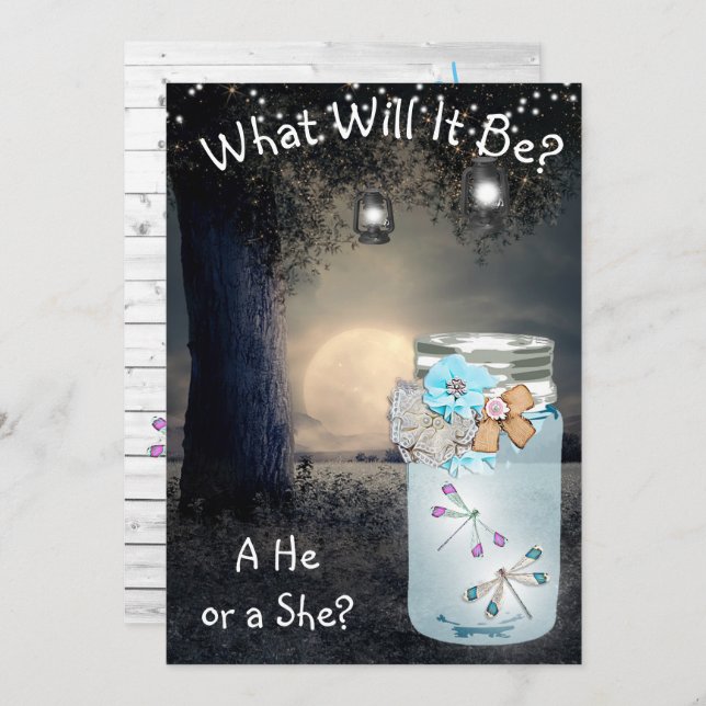 Convite Ele ou Ela, Chá de fraldas Gênero Revela Dragonfly (Frente/Verso)