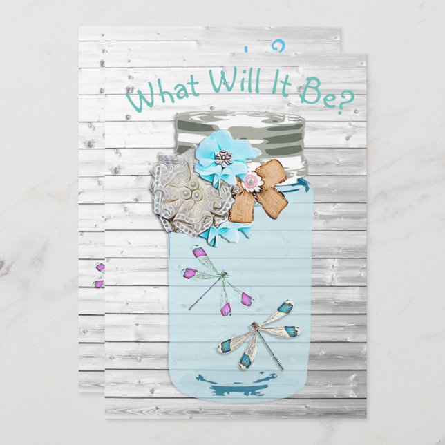 Convite Ele ou Ela, Chá de fraldas Gênero Revela Dragonfly (Frente/Verso)