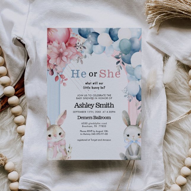 Convite Ele ou Ela Coelhinho Revelam Chá de fraldas (Criador carregado)