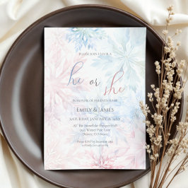 Convite Ele ou Ela Inverno Floco de Neve Azul Rosa Floco d