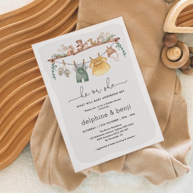 Convite Ele ou Ela Moderna Boho Gênero Revelam Chá (Criador carregado)