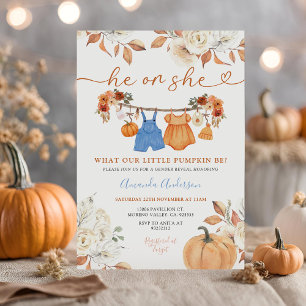 Convite Ele ou Ela Pumpkin Bebê Roupa Sexo Revela