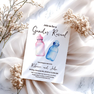 Convite Ele ou ela revela o gênero da garrafa azul e rosa