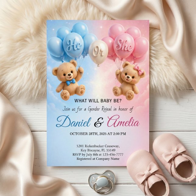 Convite Ele ou Ela Revelação do Gênero do Teddy (Criador carregado)