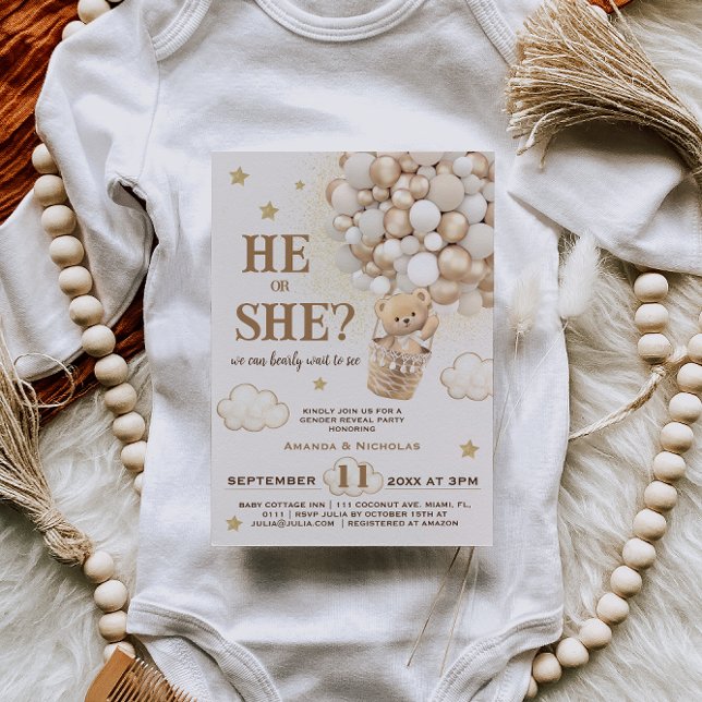 Convite Ele ou Ela Revelam Balões de Urso de Teddy (Criador carregado)