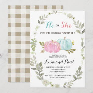 Convite Ele ou Ela Rosa Abóboras Azuis Revelação de Gênero