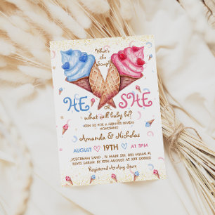 Convite Ele ou Ela Sorvete Rosa Azul Dourado Revelação de