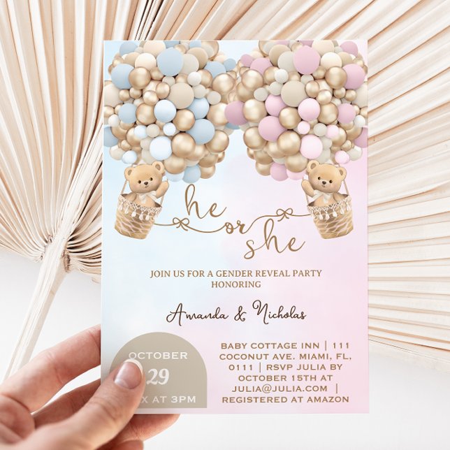 Convite Ele ou Ela Teddy Bear com Balões - Revolução de Gê (Criador carregado)