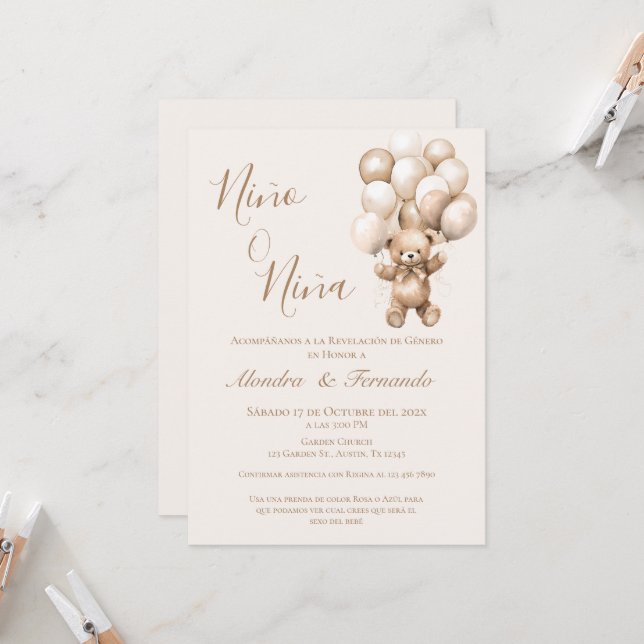 Convite Ele ou Ela Teddy Bear com Balões Sexo Revelação I (Frente/Verso In Situ)