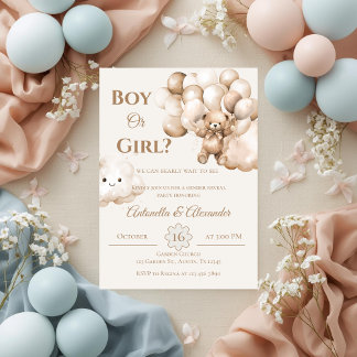 Convite Ele ou Ela Teddy Bear com Balões Sexo Revelação I