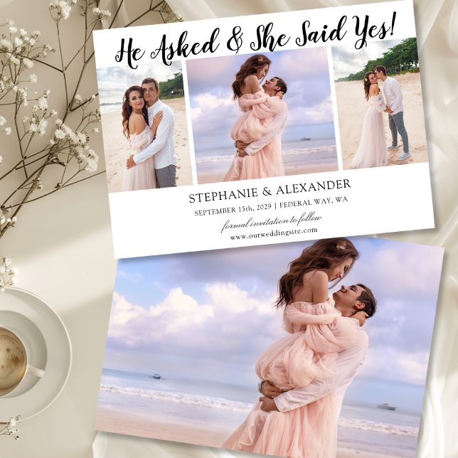 Convite Ele Perguntou Que Ela Disse Sim Foto Envolvida No  (He Asked She Said Yes Photo Engaged Announcement)