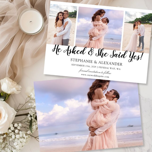 Convite Ele Perguntou Que Ela Disse Sim Foto Envolvida No  (He Asked She Said Yes Photo Engaged Announcement)