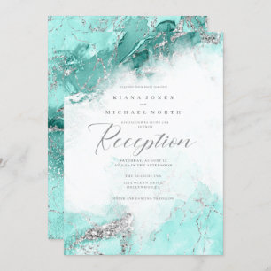 Convite Eleanor Rogers Marble Glitter Reception Teal ID644
