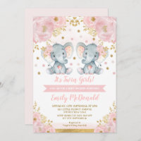 Elefant Twin Girls Chá de fraldas Rosa Dourada Flo