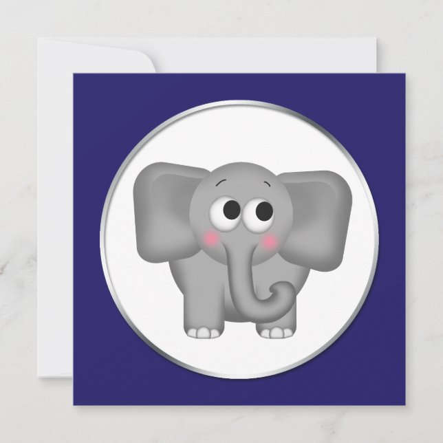 Convite Elefante Adorável - Chamadas de Chuveiro Azul (Frente)