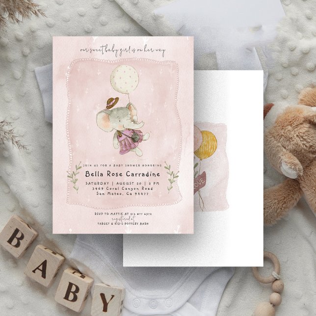 Convite Elefante Adorável | Chuveiro de Bebê Boho Floral R (Criador carregado)