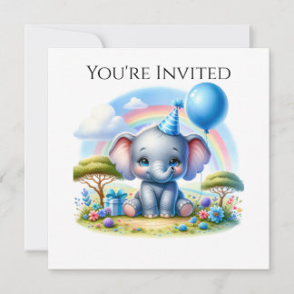 Convite Elefante Adorável de Aniversário no Chapéu do Part