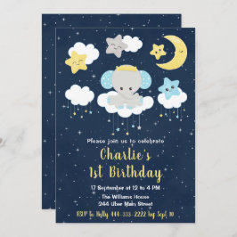 Convite Elefante Amarelo e Marinho Festa de aniversário Az