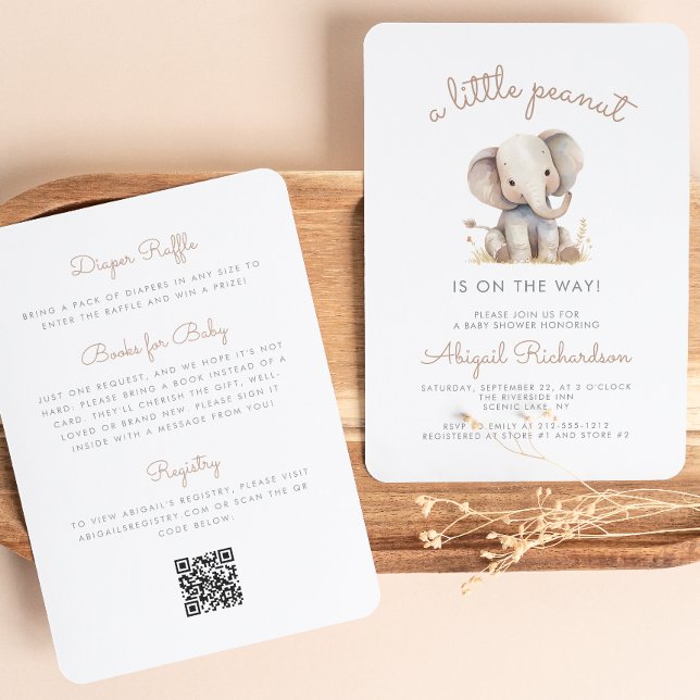 Convite Elefante Amendoimzinho Fofo Código QR Chá de Bebê (Criador carregado)