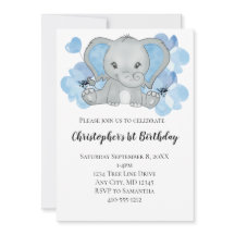 Elefante Azul Bebê Menino Flores Balões Aniversári
