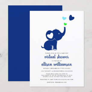 Convite Elefante Azul do Chá Virtual Modern Baby Boy