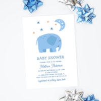 Elefante azul engraçado e lua. Chá de fraldas de m