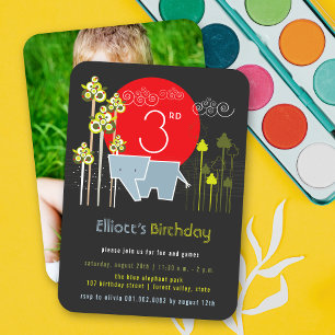 Convite Elefante Azul na Festa de Aniversário do Menino na