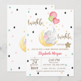 Convite Elefante, Balões, Twinkle Little Star Chá de Bebê