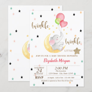 Convite Elefante, Balões, Twinkle Little Star Chá de Bebê