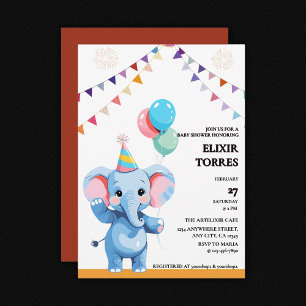 Convite Elefante Bebê Colorido com Chá de fraldas de Balõe