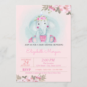 Convite Elefante Bebê, Coroa Floral Baby Shower