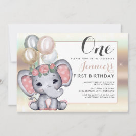 Convite Elefante Bebê Floral Fofo Com Balões