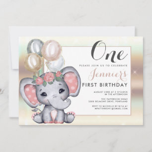 Convite Elefante Bebê Floral Fofo Com Balões