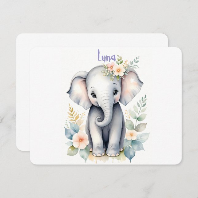 Convite Elefante Bebê Florido (Frente/Verso)