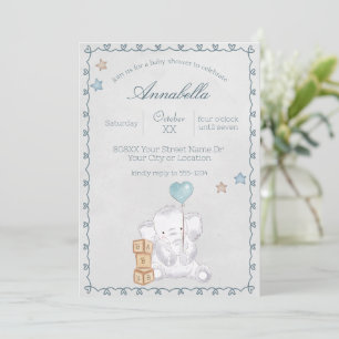 Convite Elefante Bebê Fofo e Balão Aquarela