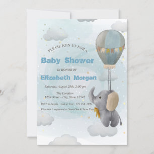 Convite Elefante Bebê, Nuvem, Estrelas Chuvada de Bebê
