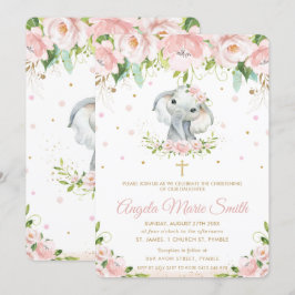 Convite Elefante Blush - Batismo Floral Rosa