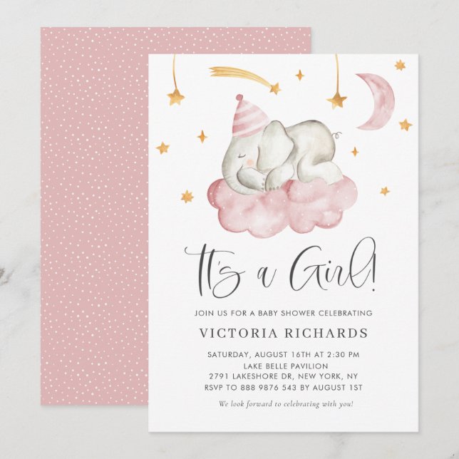 Convite Elefante Bonito Dormindo É Chá de fraldas (Frente/Verso)