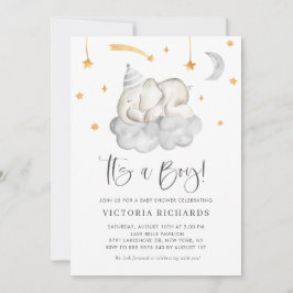 Convite Elefante Bonito Dormindo É uma Chá de fraldas Cinz
