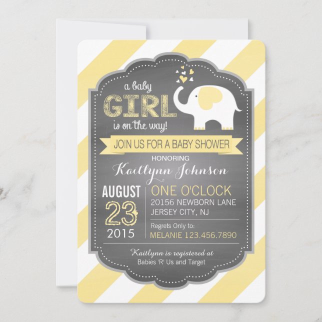 Convite Elefante branco e chá de fraldas da listra (Frente)