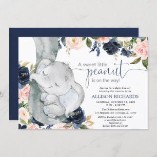 Convite Elefante branco marinho azul-claro neutro de gêner