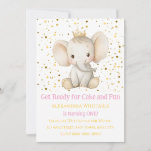 Convite Elefante da princesa personalizada do primeiro ani