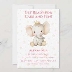 Convite Elefante da princesa personalizada do primeiro ani