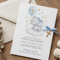 Elefante de Aquarela Azul Batismo Cruz e Nuvens